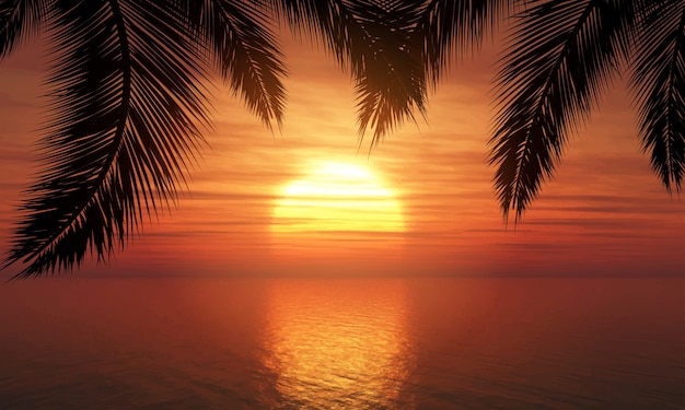 Palm trees against sunset sky 