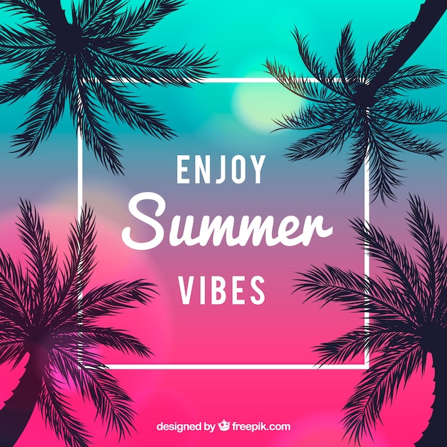 Free vector palm trees backgroud with summer quote