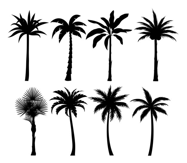植物と木のシルエットのセット 無料のベクター