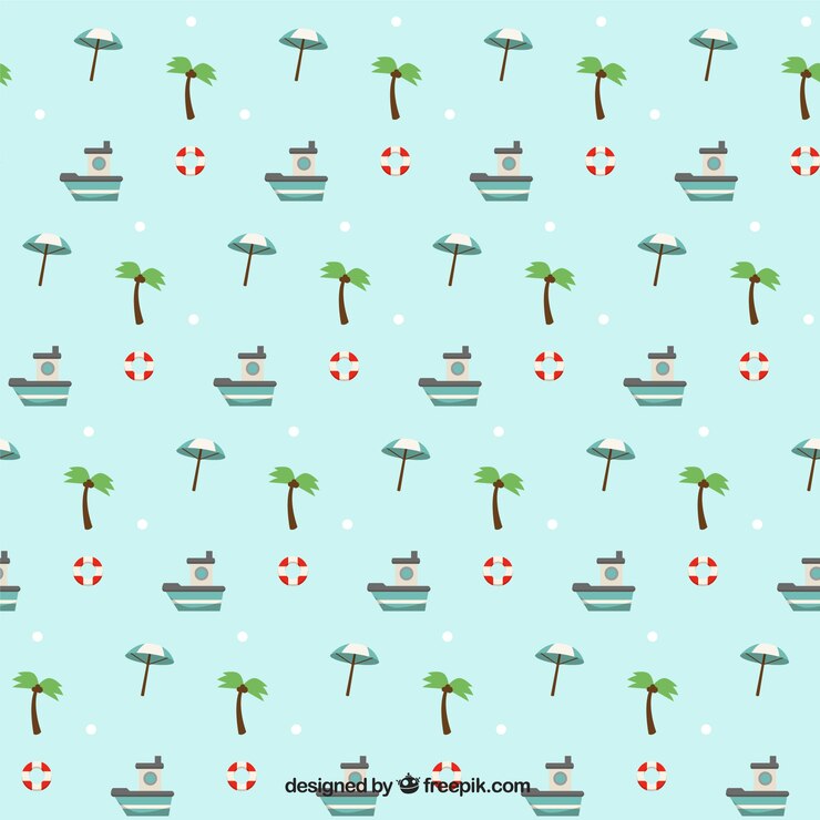 Free Vector palm trees with boats pattern