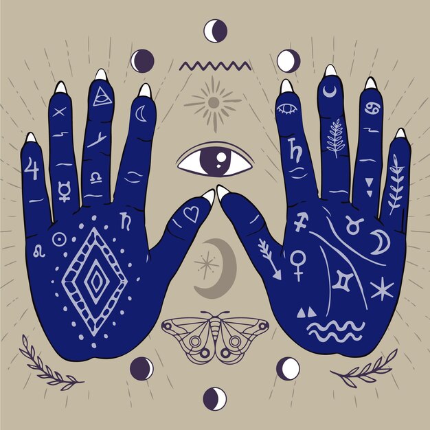 Palmistry concept with blue palms