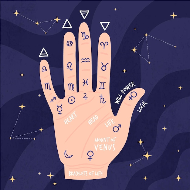 Free vector palmistry concept with symbols