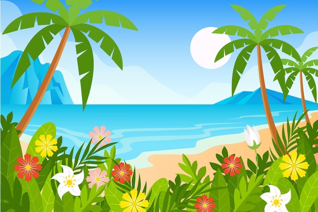 Free vector palms and beach background for video communication