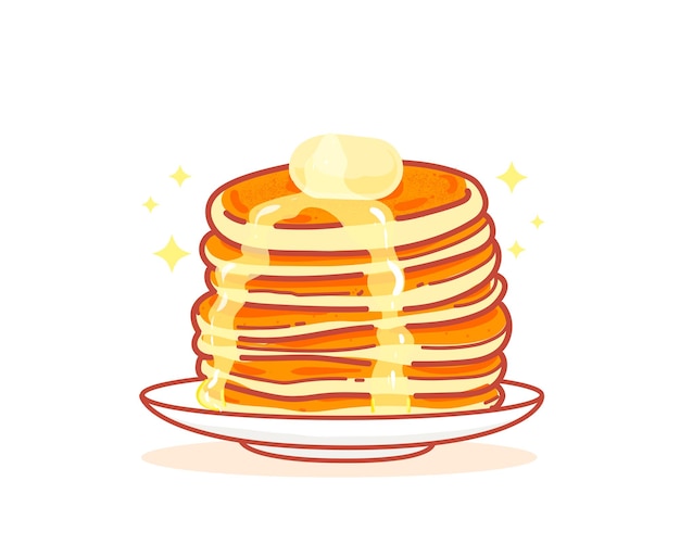 Pancake honey sweet food dessert breakfast hand drawn cartoon art illustration