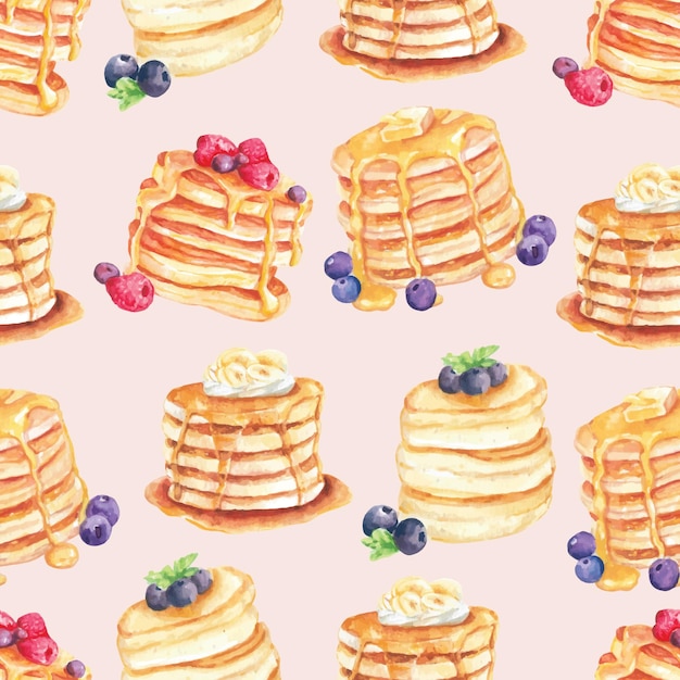 Free vector pancakes pattern watercolor illustration