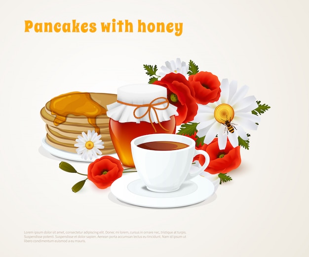 Free vector pancakes with honey composition