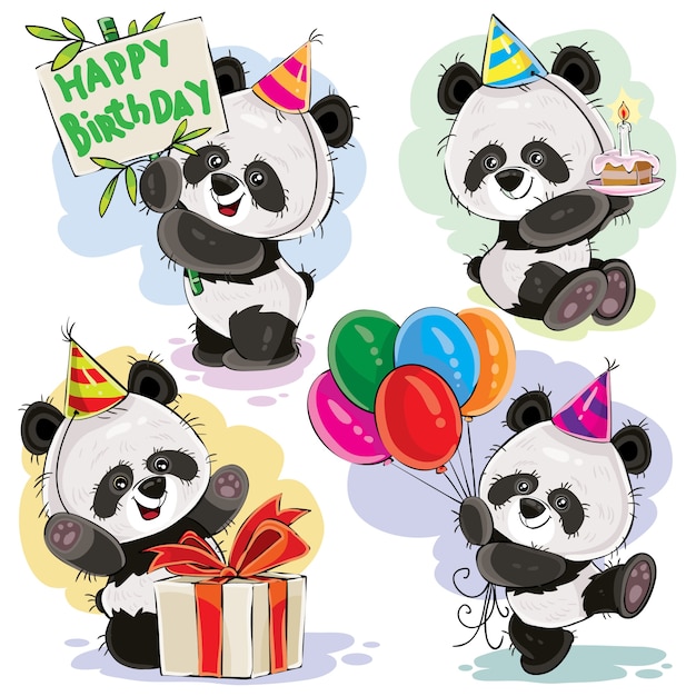 Panda bear baby celebrates birthday cartoon 