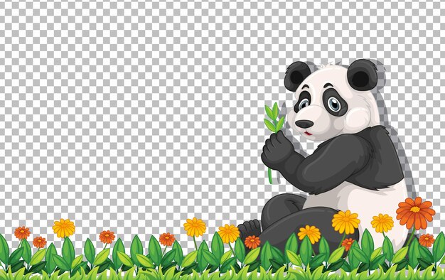 Panda bear sitting on green grass on transparent background