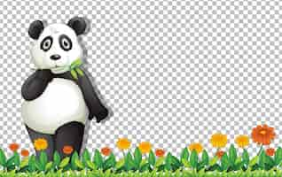 Free vector panda bear standing on green grass on transparent background