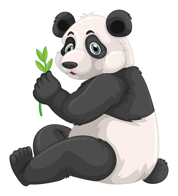 Панда жует зеленые листья