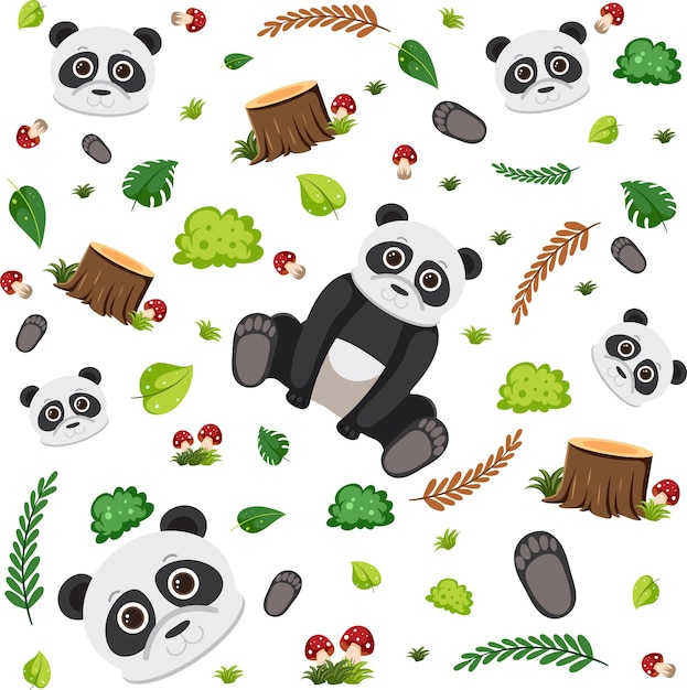 Panda cute animal seamless pattern