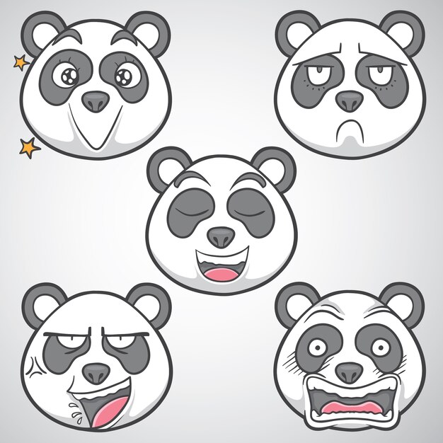 パンダ顔文字イラストベクターセット4 プレミアムベクター