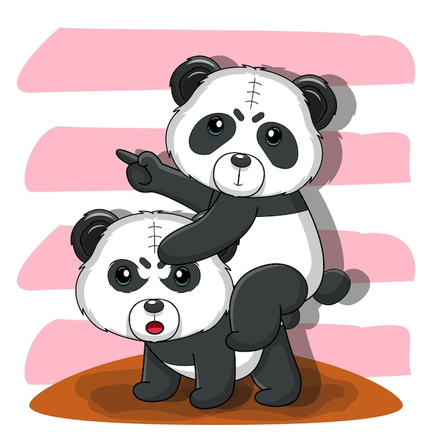 Free vector panda is playing with his friend