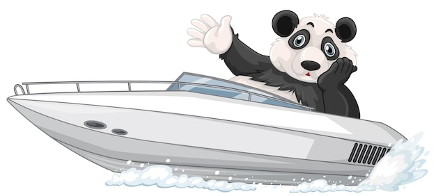 Panda on a speed boat in cartoon style