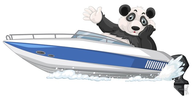 Panda su un motoscafo in stile cartone animato