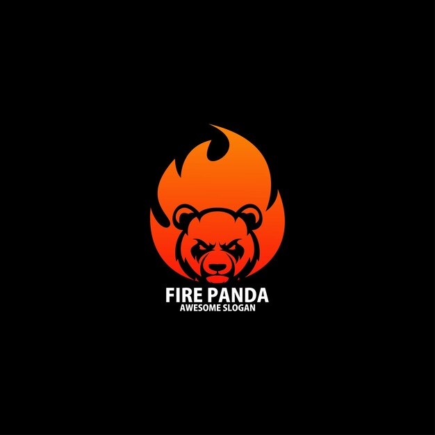 Free vector panda with fire logo design gradient color