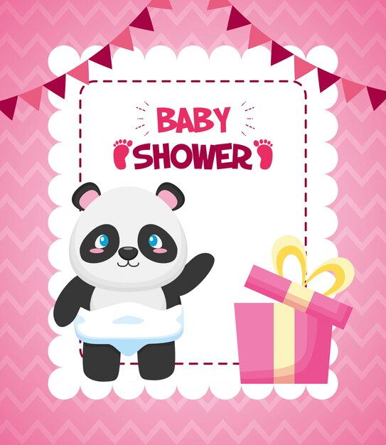 Panda with gift box for baby shower card