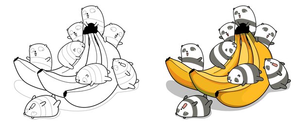バナナシングルとバンチアウトラインイラストセット プレミアムベクター