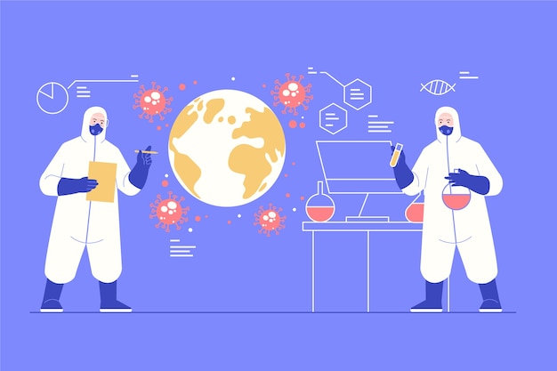 Free vector pandemic concept people in hazmat suit