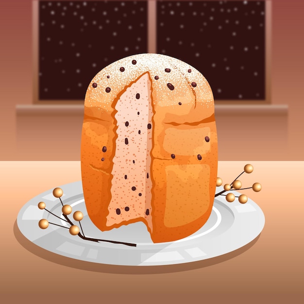 흰색 접시 그림에 panettone