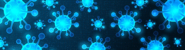 파노라마 추상 코로나 바이러스 2019-ncov 배경, 의료 및 미생물학 개념, covid-19 발생을위한 디자인.