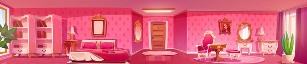 Free vector panoramic princess bedroom interior