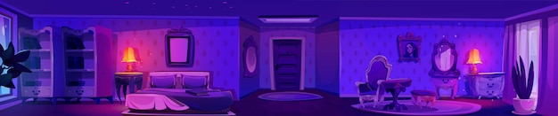 Free vector panoramic princess bedroom at night