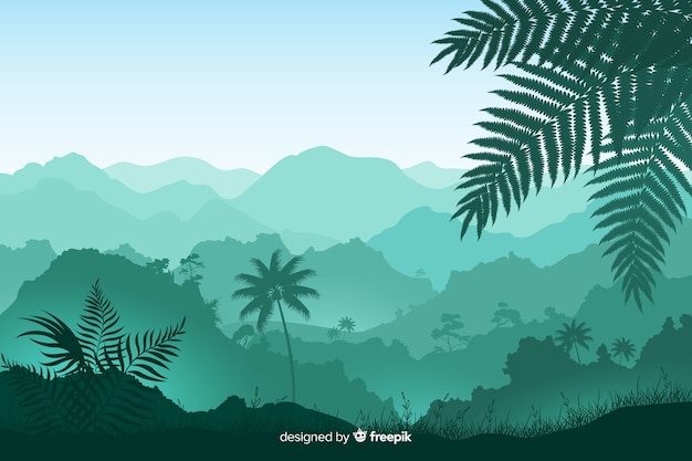 Free vector panoramic view of foliage and tropical forest trees