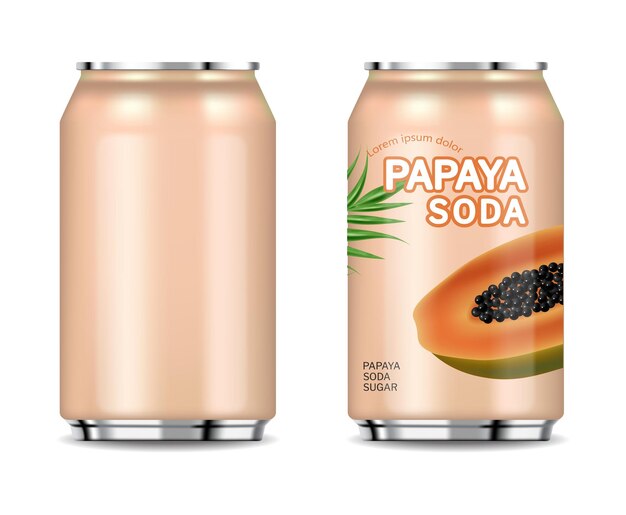 パパイヤ缶ジュース分離ベクトル現実的な製品配置パッケージ新鮮な天然ジュース