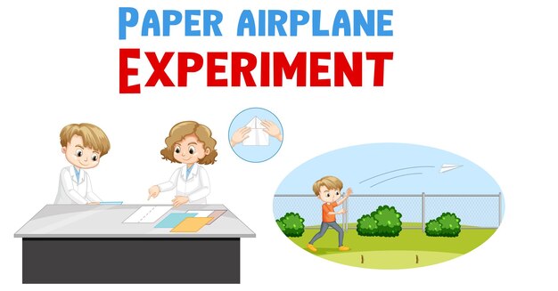 Vettore gratuito esperimento di aeroplani di carta con bambini scienziati