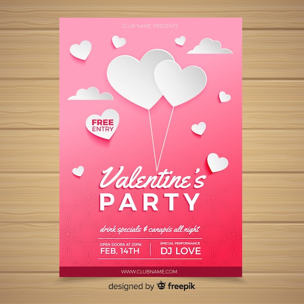 Free vector paper balloons valentine party poster template