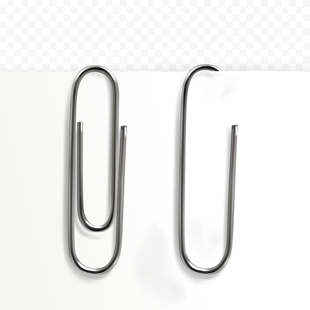 Paper clip illustration of 3d realistic metal clip on paper sheet of memo note