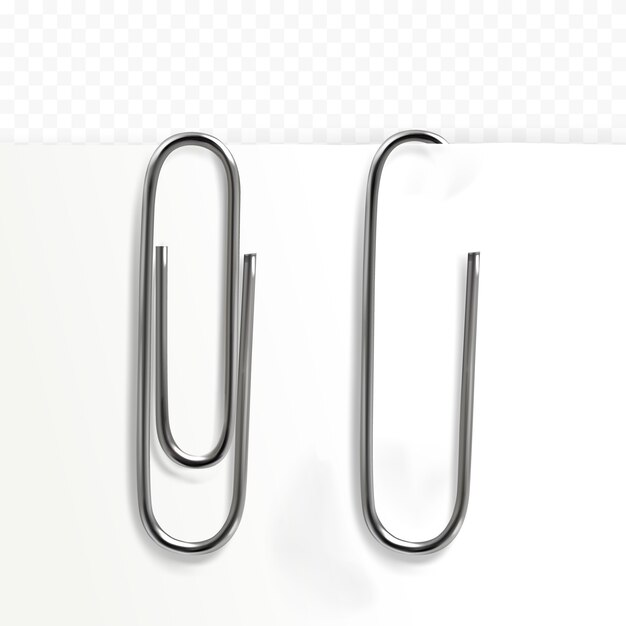 Paper clip illustration of 3D realistic metal clip on paper sheet of memo note