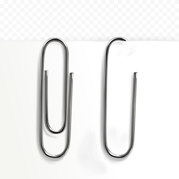 Paper clip illustration of 3D realistic metal clip on paper sheet of memo note