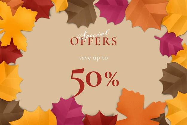 Free vector paper craft leaf template vector in autumn tone for social media ad