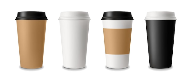 Paper cups vector realistic mock up detailed illustrations isolated set