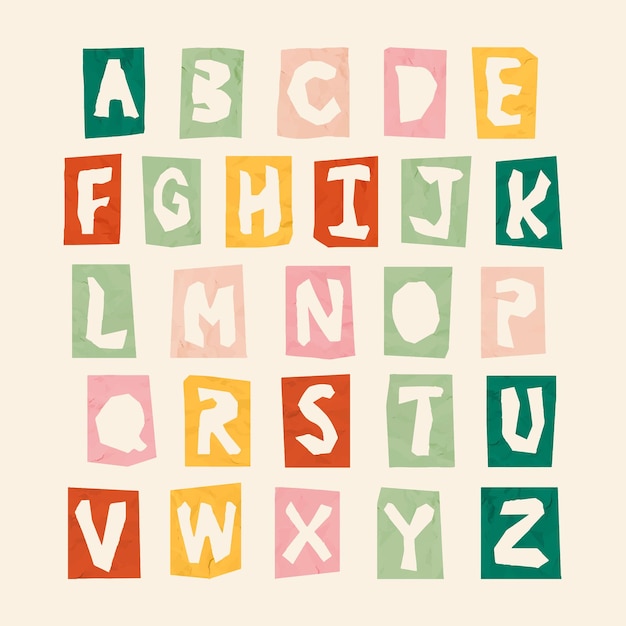 Insieme di vettore di tipografia dell'alfabeto del taglio della carta