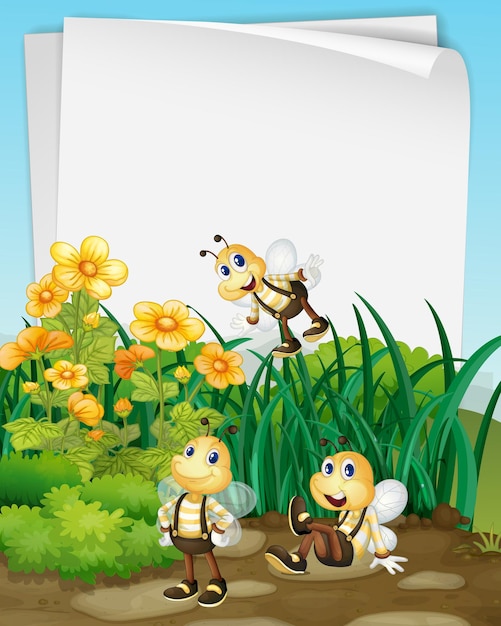 Free vector paper design with bees in the garden