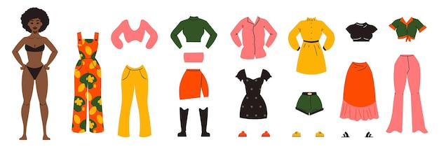 Free vector paper doll clothes set with suit and dress flat isolated vector illustration