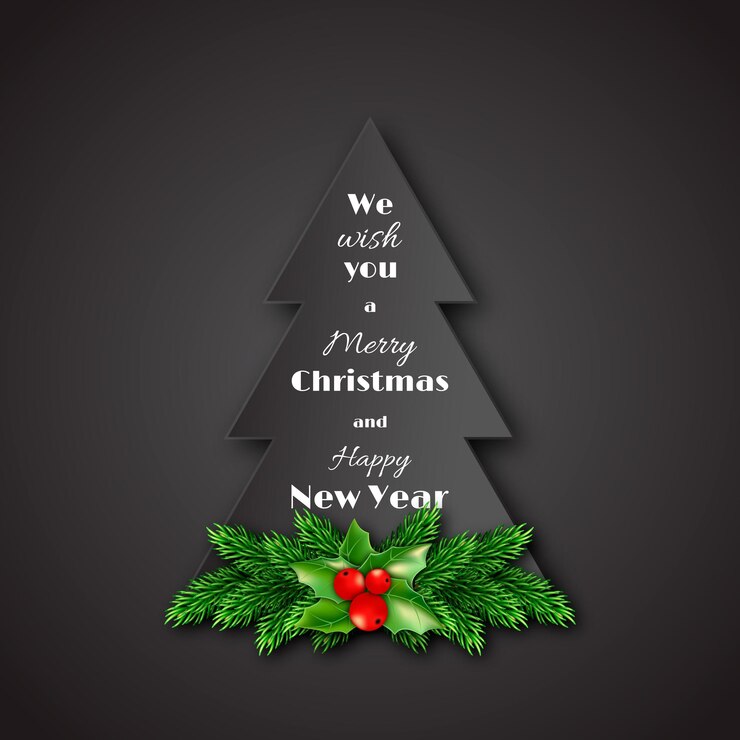 Free Vector paper fir-tree with christmas decorative fir branches and holly.
