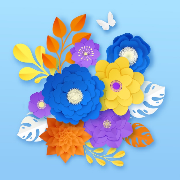 Vettore gratuito modello di composizione astratta di fiori di carta