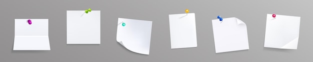 Free vector paper notes with pins white stickers or notepad