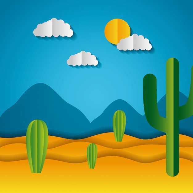 Free vector paper origami landscape of a desert