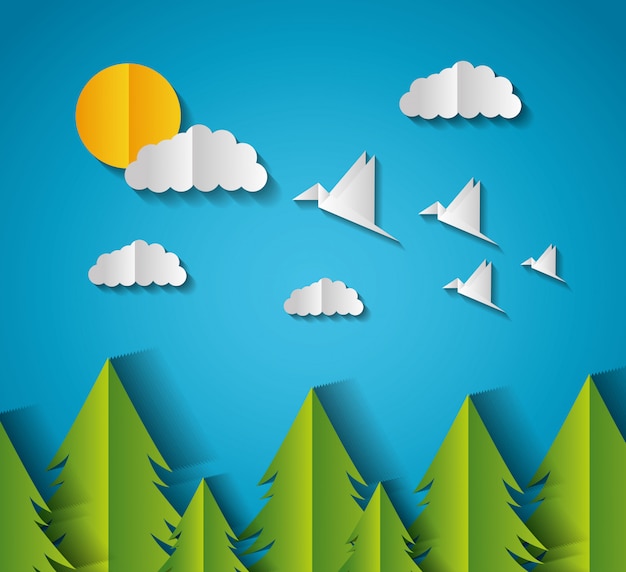 Free vector paper origami landscape