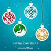 Free vector paper ornaments christmas balls background
