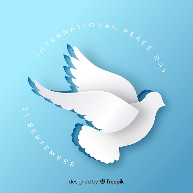 Бесплатное векторное изображение Бумага день мира фон с голубем
