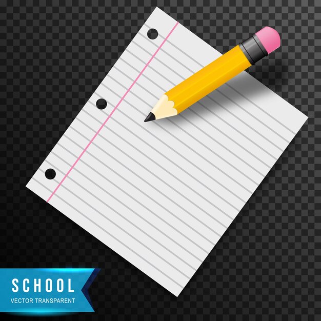 Бумага и карандаш обратно в школу векторные иллюстрации, изолированные на прозрачном фоне