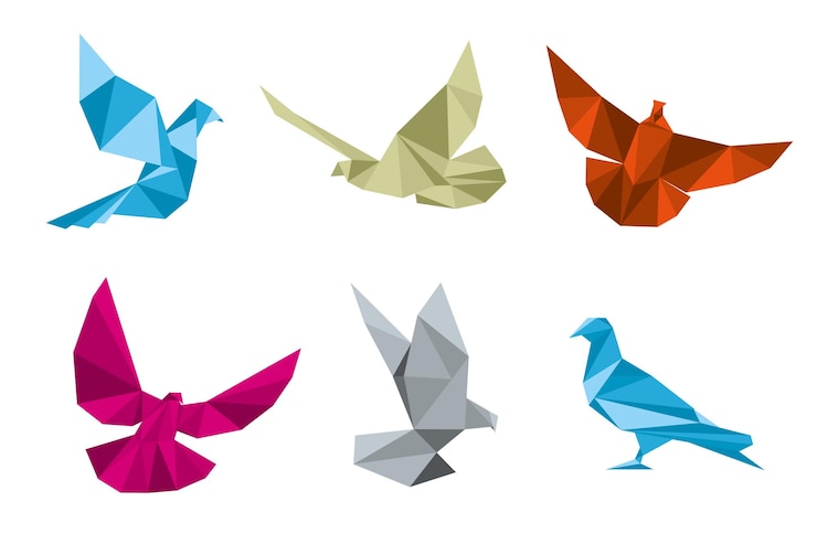 無料Vector 紙の鳩と鳩のセット