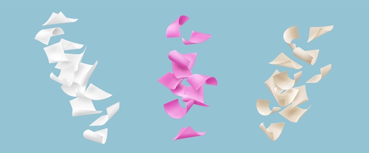 Free Vector paper pile fly in air white pink and beige