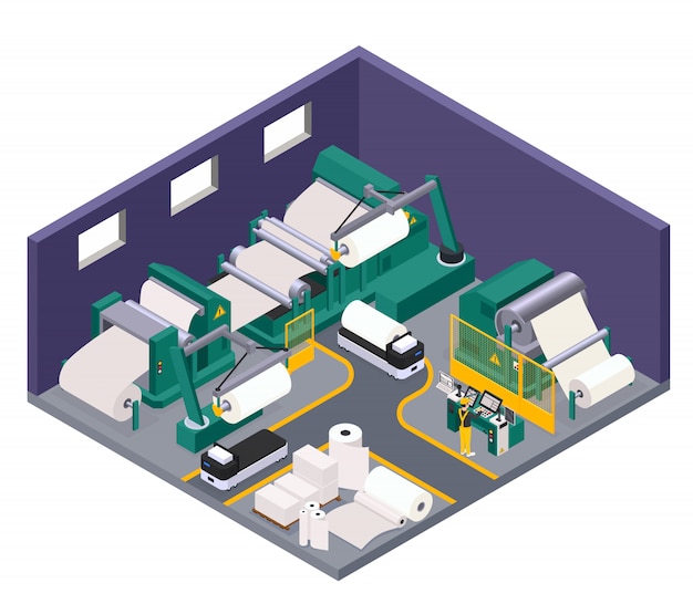 Free vector paper production concept with books and toilet paper symbols isometric